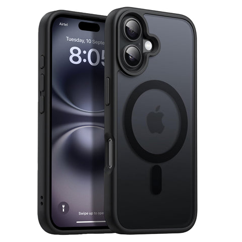 Enflamo Matte Shockproof Magnatic & Drop Protection Back Cover Case for iPhone 16 | Ultra Hybrid Camera Bump Protection (Black) - Enflamo Enflamo Matte Shockproof Magnatic & Drop Protection Back Cover Case for iPhone 16 | Ultra Hybrid Camera Bump Protection (Black) - Enflamo