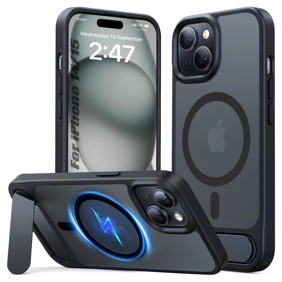 Enflamo Matte Back Cover Case Compatible with Stand Magsafe Designed for iPhone 15 & iPhone 14 | Ultra Hybrid Camera Bump Protection (Black) - Enflamo