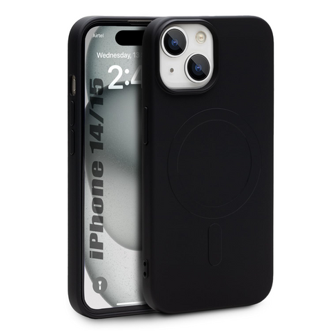 Enflamo Silicone Soft Back Case Cover Compatible with MagSafe for iPhone 15 / iPhone 14 | Camera Bump Protection Microfiber Lining (Black) - Enflamo Enflamo Silicone Soft Back Case Cover Compatible with MagSafe for iPhone 15 / iPhone 14 | Camera Bump Protection Microfiber Lining (Black) - Enflamo