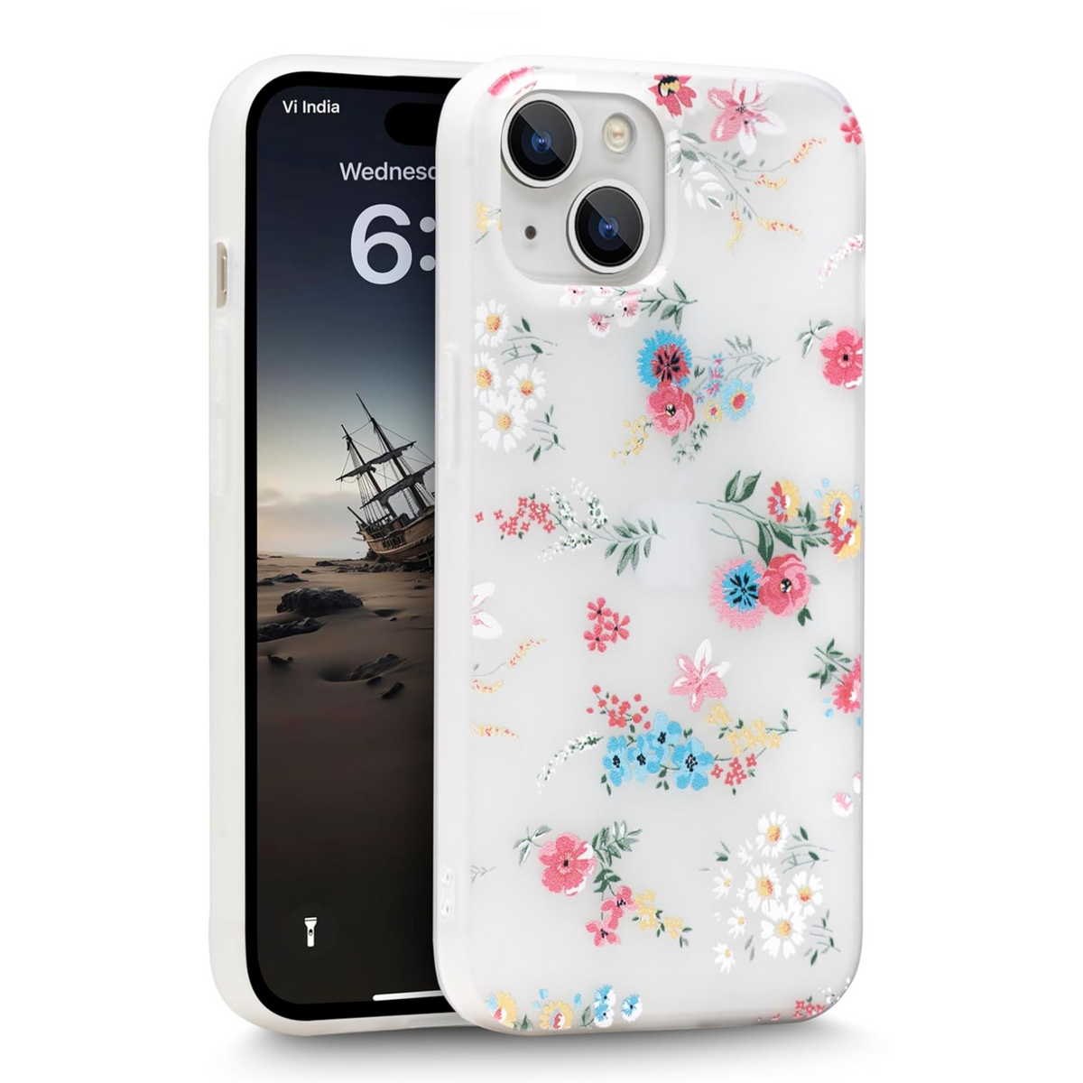 Enflamo Silicone Soft Silione Phone Back Case Cover For iPhone 15 | Girls 3D Flower Printed (Mix Lilies) White