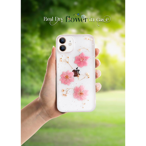 Enflamo Soft Clear Flexible Silicone Pressed Dry Real Flowers Case Glitter Floral Back Cover for iPhone 12 | iPhone 12 Pro (Multicolor)