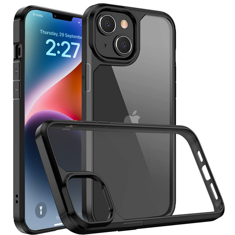 Enflamo TPU+Plastic Hard Clear Back Cover Case For Iphone 14|Iphone 13|With Camera Protection (Black)