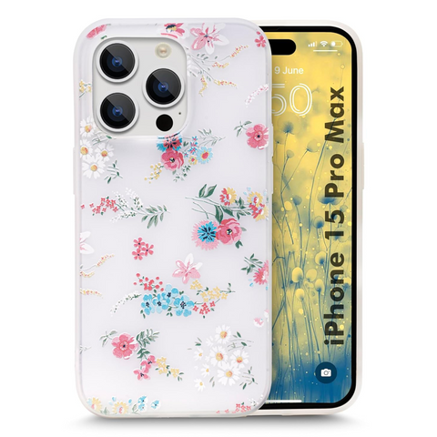 Enflamo Silicone Soft Silione Phone Back Case Cover for iPhone 15 Pro Max | Girls 3D Flower Printed (Mix Lilies) White