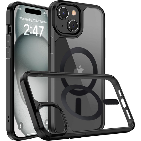 Enflamo Clear Back Cover Case Compatible with Mag-Safe Designed for iPhone 15 | Ultra Hybrid Shockproof Cameraack Bump Protection (Bl)