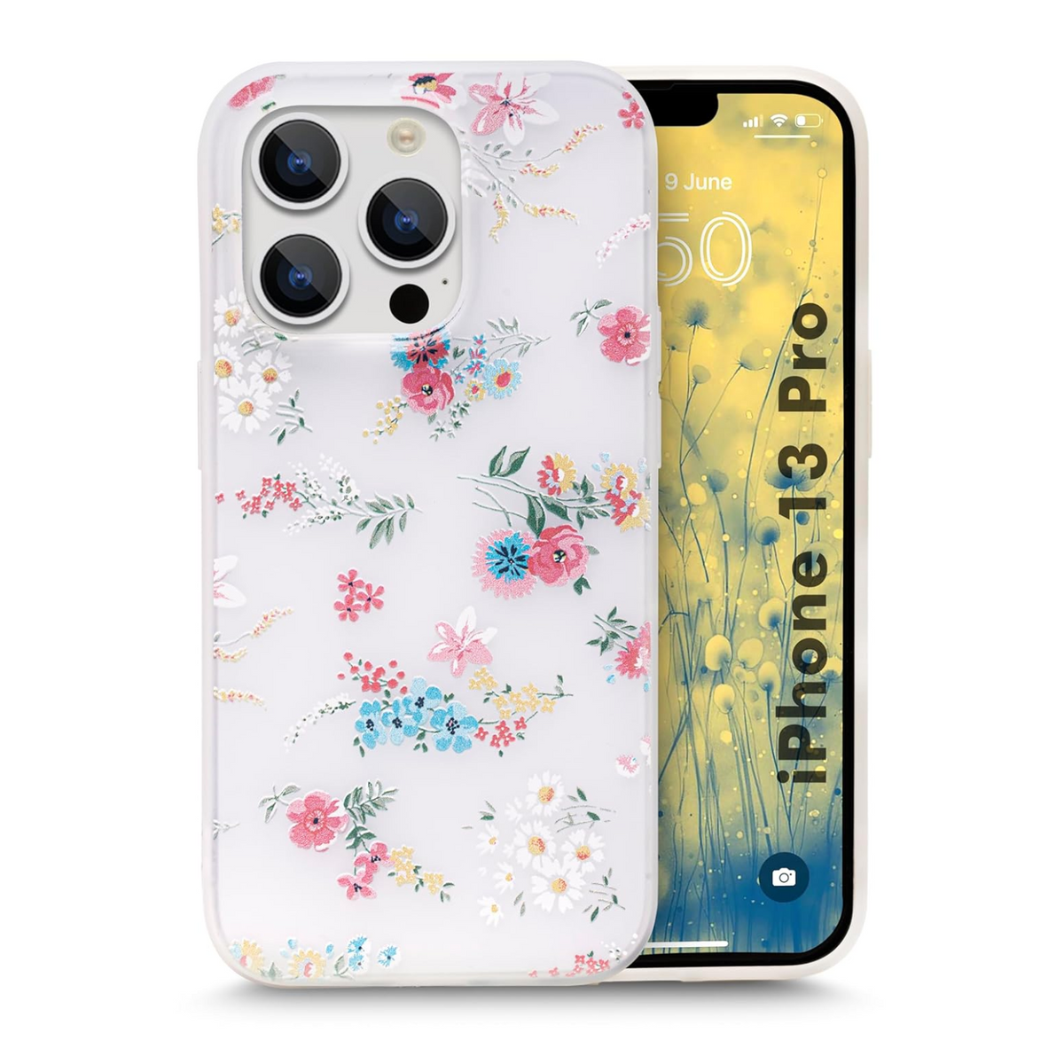 Enflamo Soft TPU 3D Relief Flower Printed Phone Case Back Cover for iPhone 13 Pro (Mix Lilies) White