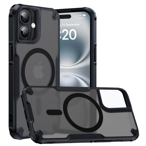 Enflamo Matte Shockproof Back Cover Case Compatible with Magnatic Designed for iPhone 16 Plus | Ultra Hybrid Camera Bump Protection (Black)