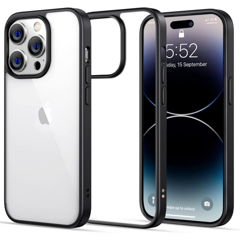 Enflamo TPU+Plastic Back Cover Case For Iphone 14 Pro | Transparent Hard With Camera Protection (Black)