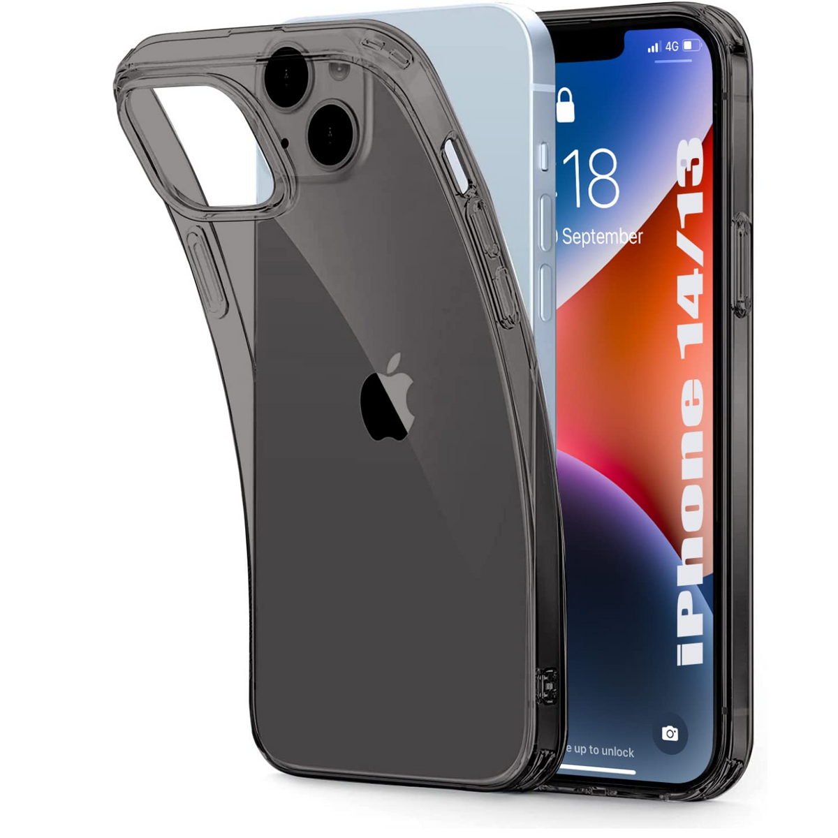 Enflamo Soft Silicone Transparent Black Back Case Cover for iPhone 14 / iPhone 13 (Transparent Black) | Camera Bump Protecion