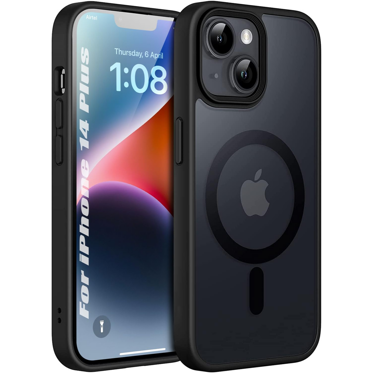 Enflamo Polycarbonate Matte Back Cover Case Compatible With Mag-safe Designed For iPhone 14 Plus | Ultra Hybrid Camera Bump Protection (Black)