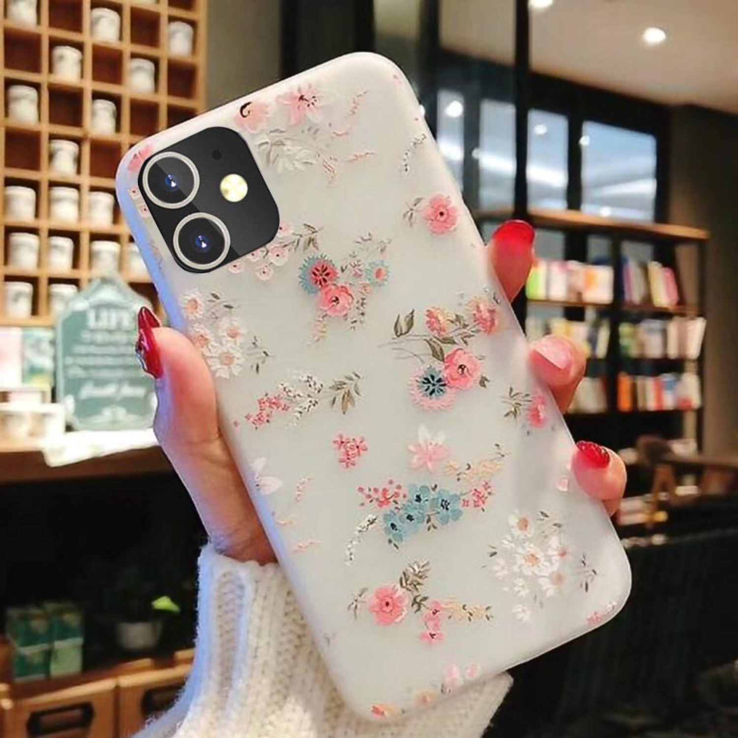 Enflamo Soft TPU 3D Relief Flower Printed Phone Case Back Cover for iPhone 11 (White, Mix Lilies)