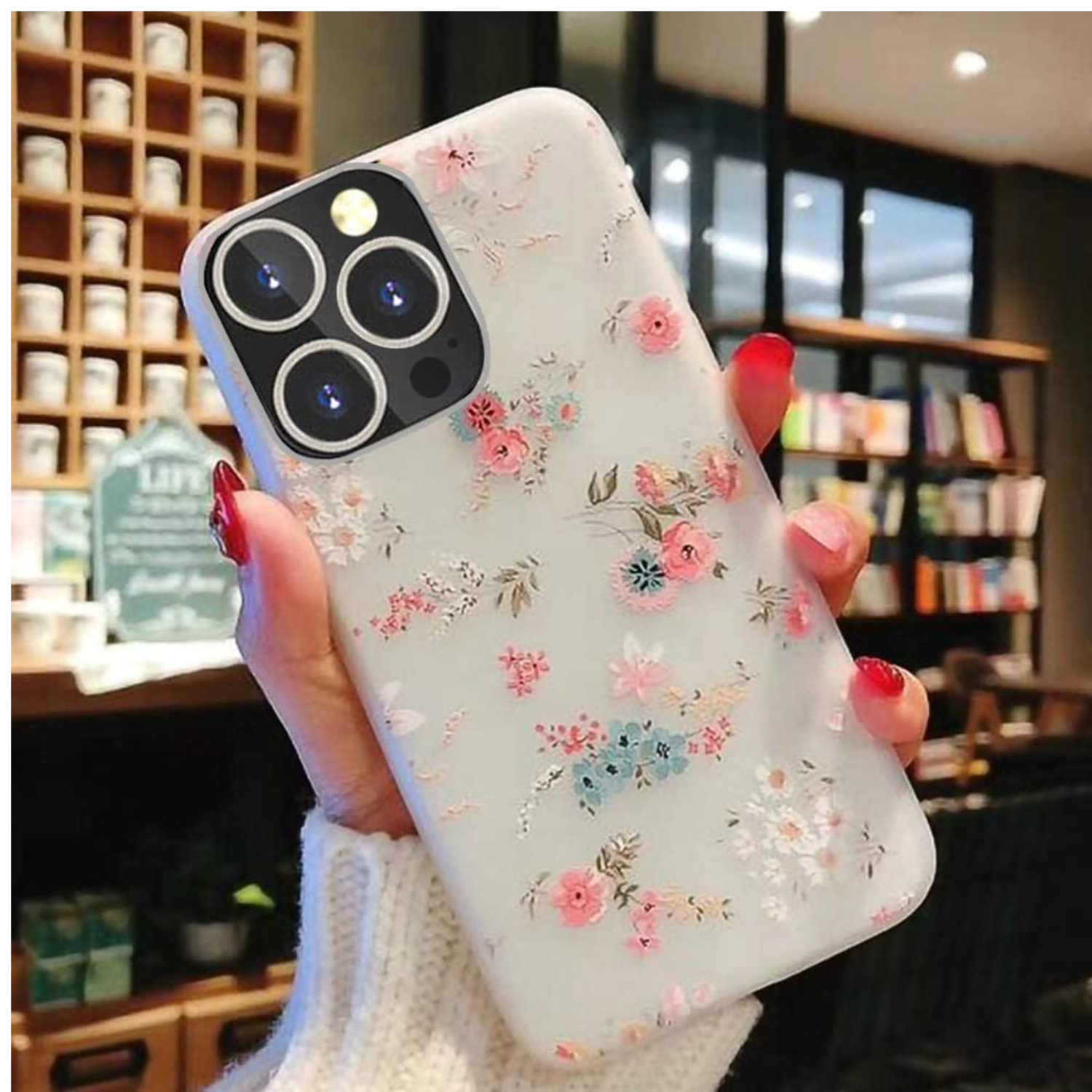 Enflamo Soft TPU 3D Relief Flower Printed Phone Case Back Cover for iPhone 13 Pro (Mix Lilies) White