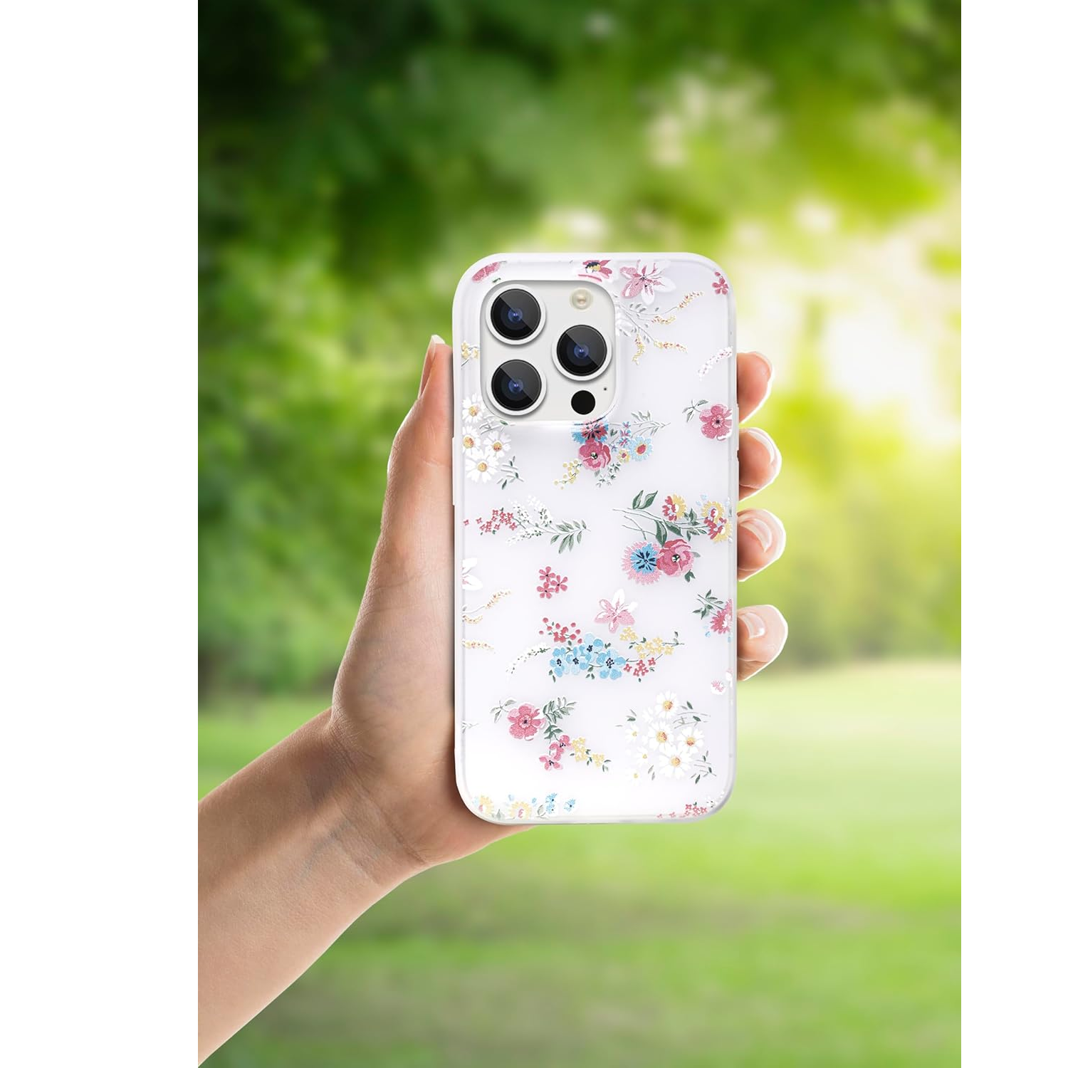 Enflamo Silicone Soft Back Case Cover For Iphone 14 Pro (Mix Lilies) | Relief Flower 3D Printed | Camera Bump Protection, White