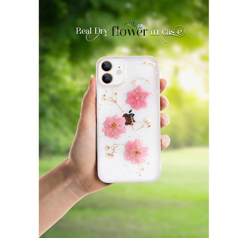 Enflamo Soft Clear Flexible Silicone Pressed Dry Real Flowers Case Glitter Floral Back Cover for iPhone 12 | iPhone 12 Pro (Multicolor)