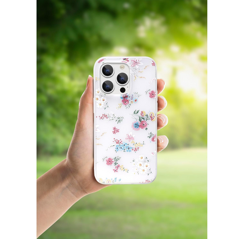 Enflamo Soft Silione Phone Back Case Cover for iPhone 15 Pro | Girls 3D Flower Printed (Mix Lilies) White