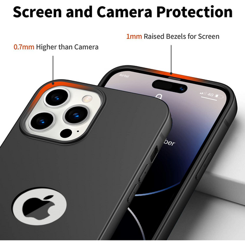 Enflamo Soft Silicone Matte Back Cover Case for iPhone 14 Pro | with Camera Protection (Black)