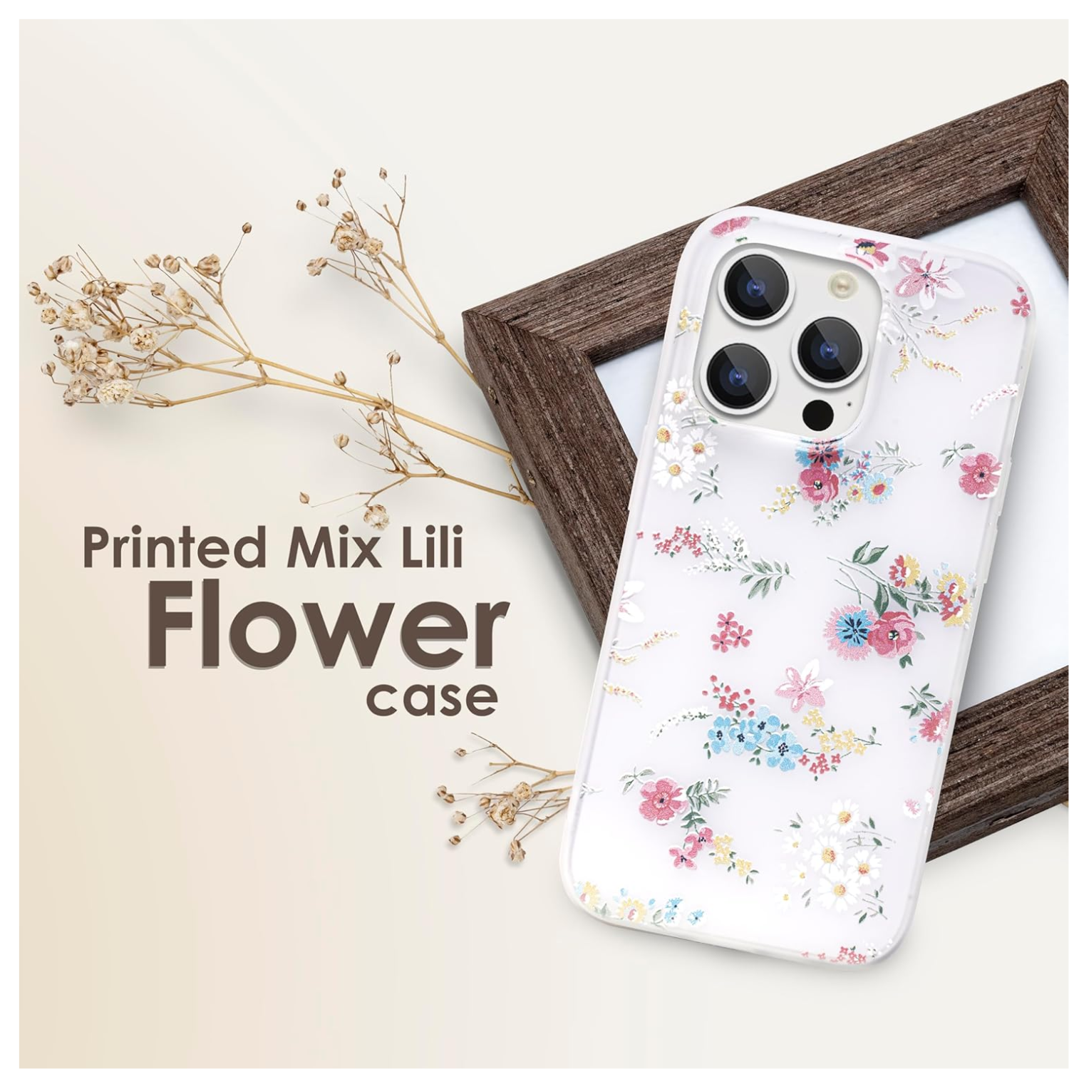 Enflamo Silicone Soft Back Case Cover For Iphone 14 Pro (Mix Lilies) | Relief Flower 3D Printed | Camera Bump Protection, White