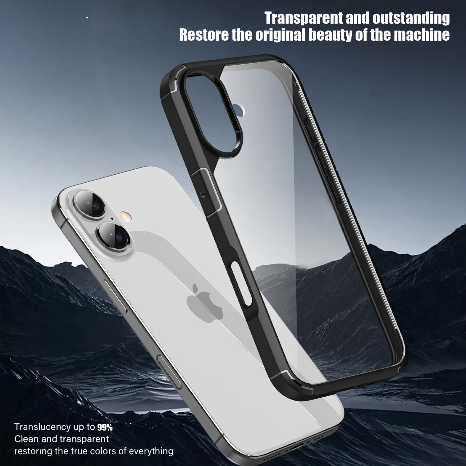 Enflamo Transparent Back Cover Shockproof Case Compatible for iPhone 16 | Ultra Hybrid Camera Bump Safe Protection (Black)