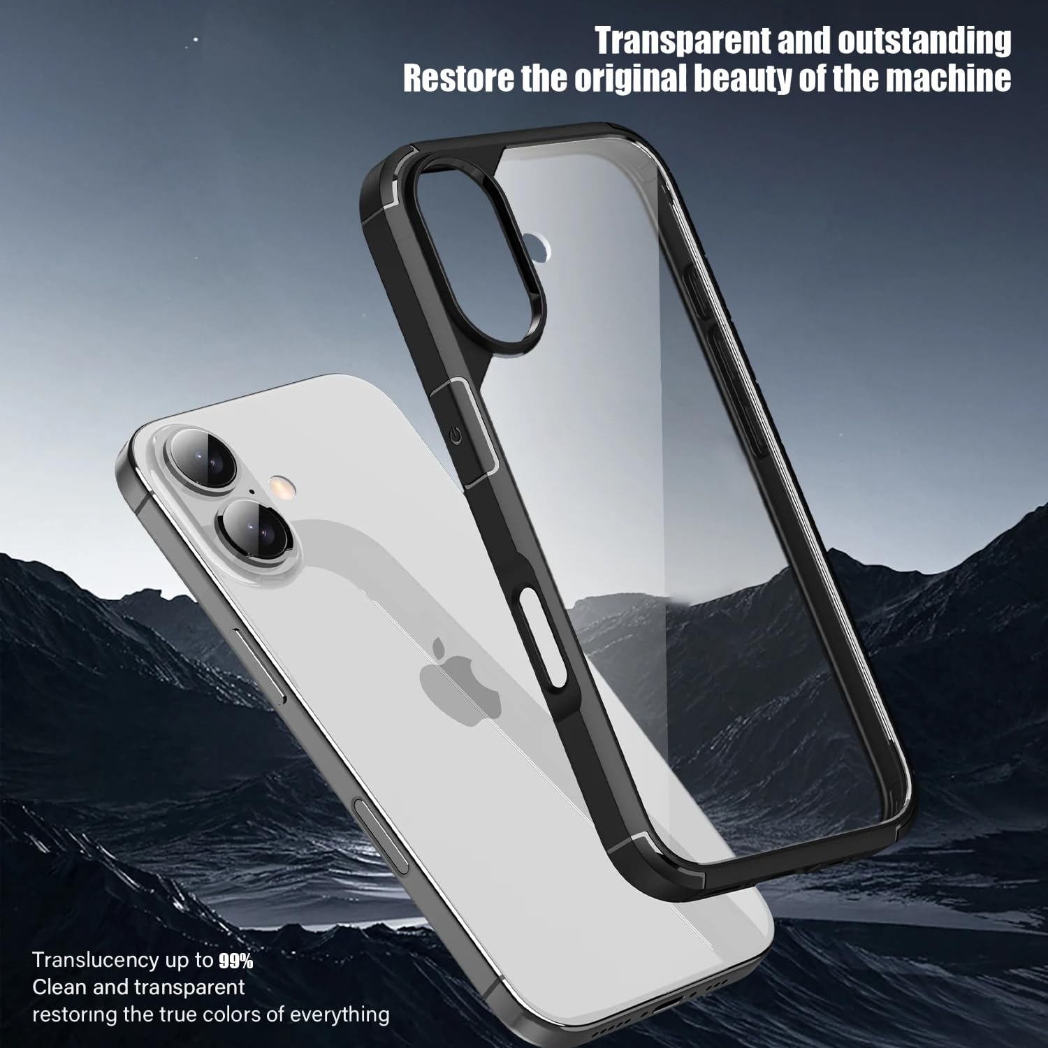 Enflamo Transparent Back Cover Shockproof Case Compatible for iPhone 16 Ultra Hybrid Camera Bump Safe Protection (Black)