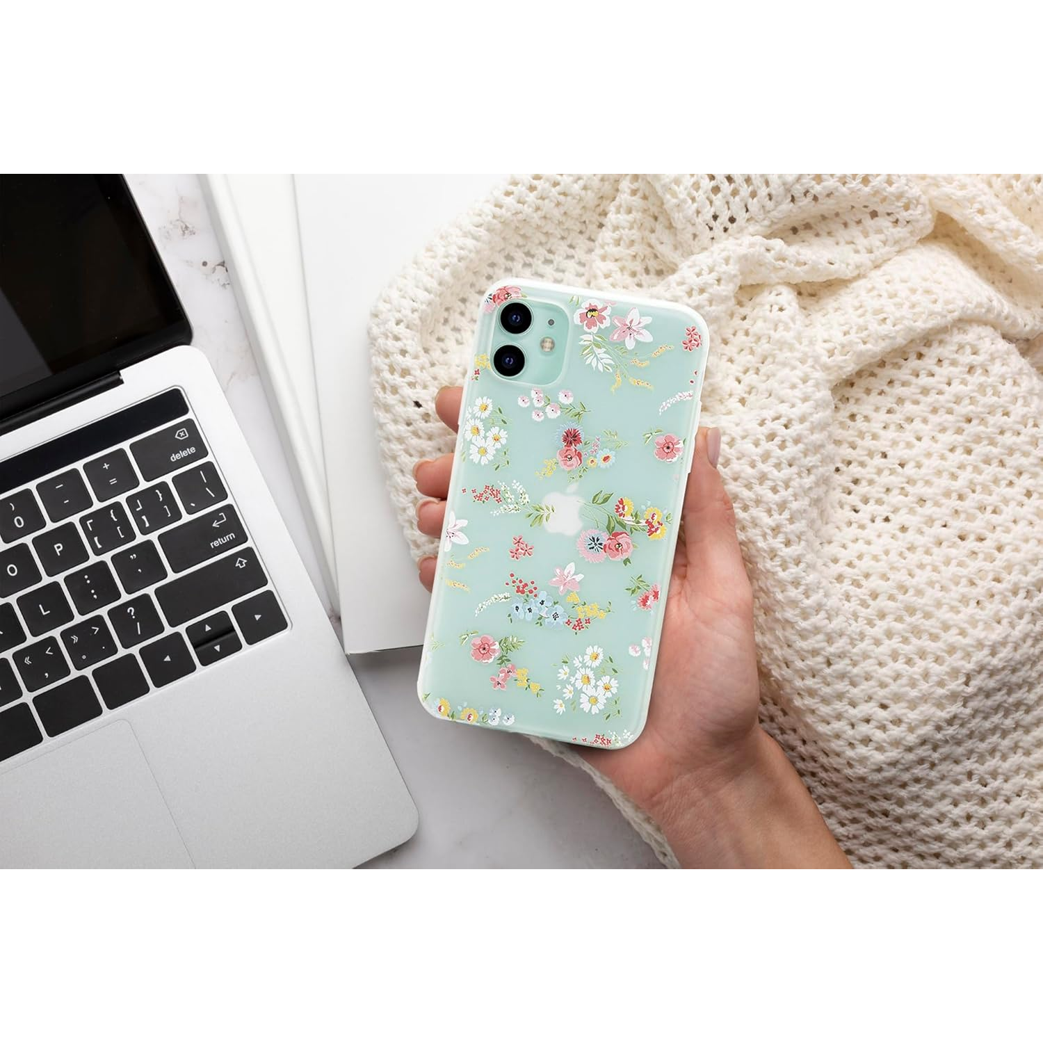 Enflamo Silicone Soft 3D Relief Flower Printed Case Back Cover For Iphone 12 | Iphone 12 Pro 6.1 Inch (Mix Lilies), White