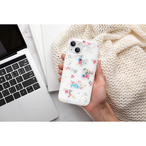 Enflamo Silicone Soft Silione Phone Back Case Cover For iPhone 15 Plus | Girls 3D Flower Printed (Mix Lilies) White