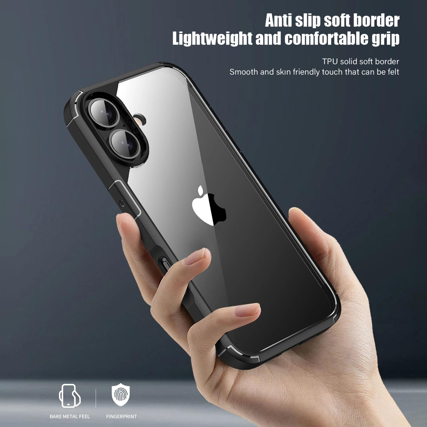 Enflamo Transparent Back Cover Shockproof Case Compatible for iPhone 16 | Ultra Hybrid Camera Bump Safe Protection (Black)