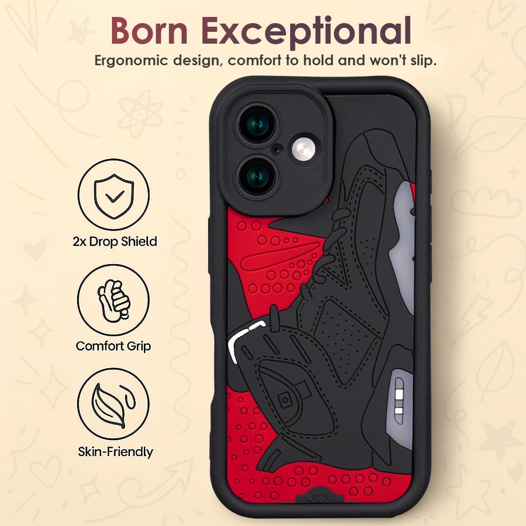 Enflamo for iPhone 16 Back Cover Case 3D Shoe Designer | Shockproof Camera Bump Protection (Red Black) - Enflamo