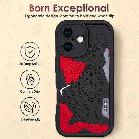 Enflamo for iPhone 16 Back Cover Case 3D Shoe Designer | Shockproof Camera Bump Protection (Red Black) - Enflamo