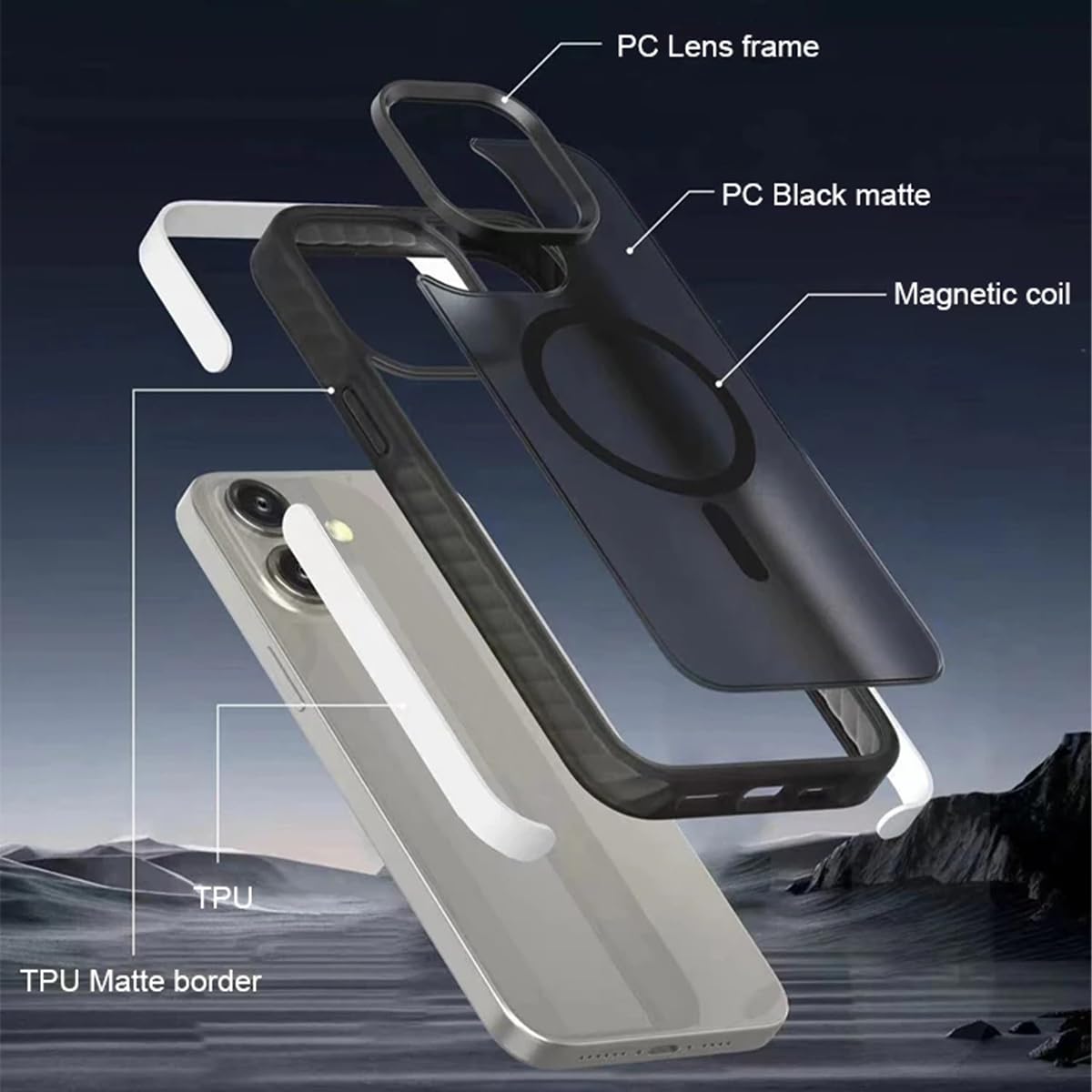 Enflamo for iPhone 16 Case Matte Back Cover Magnetic Designed | Shockproof Grip Safe Camera Bump Protection (Black) - Enflamo