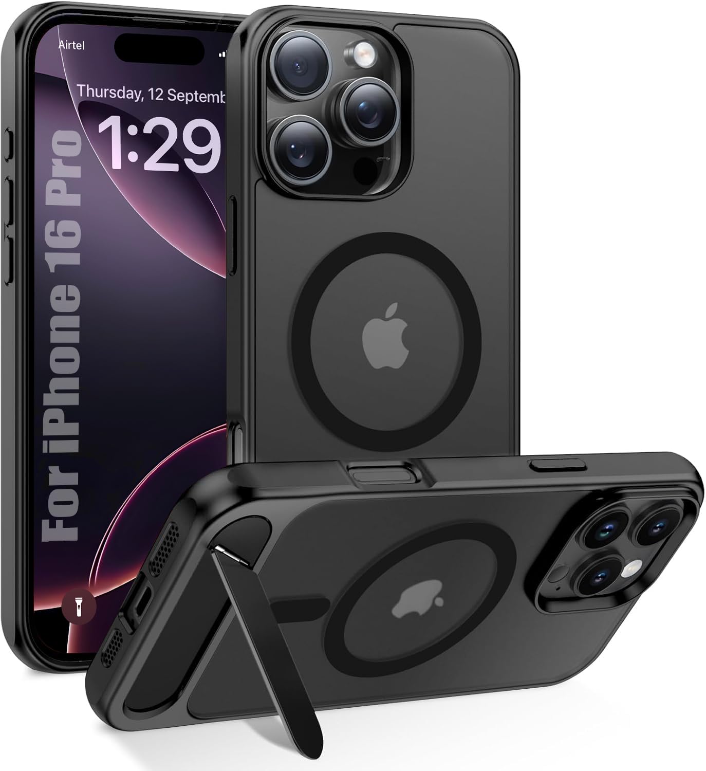 Enflamo Polycarbonate Matte Back Cover Case Compatible with Stand Magnatic for iPhone | Ultra Hybrid Camera Bump Protection