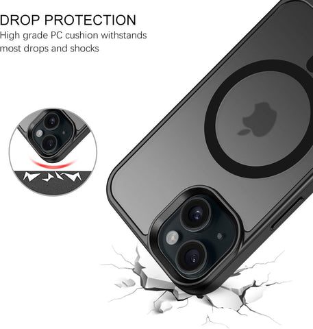 Enflamo Matte Back Cover Case Compatible with Stand Magnatic for iPhone 15 Plus & iPhone 14 Plus | Ultra Hybrid Camera Bump Protection (Black)
