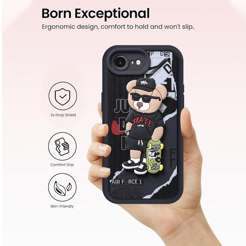 Enflamo for iPhone 16e Case Matte Back Silicone Cover 3D Designed | Camera Bump Protection (Black)