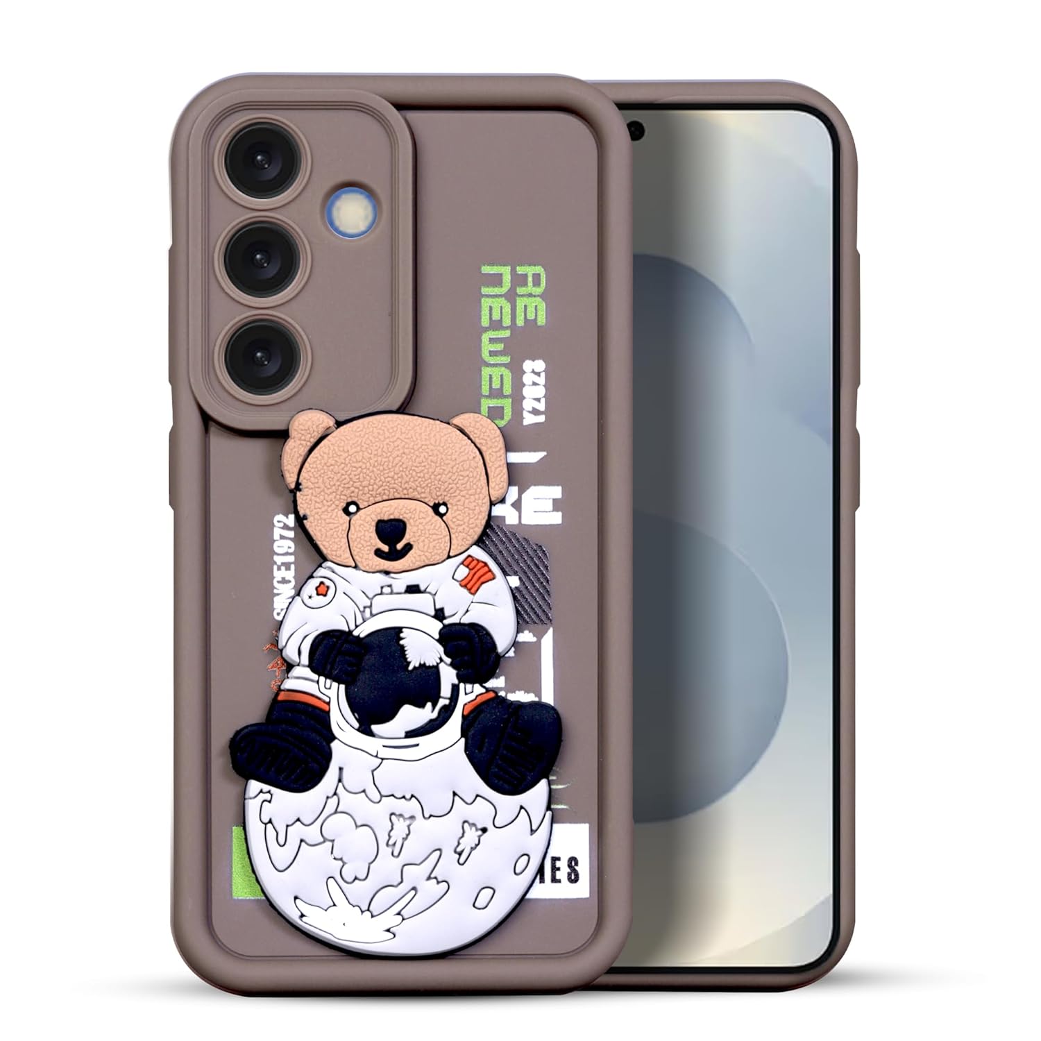 Enflamo for Samsung S25 Case Matte Back Silicone Cover 3D Designed | Camera Bump Protection (Brown)