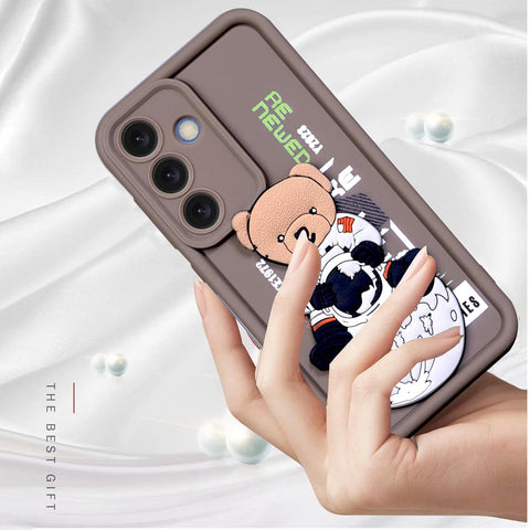 Enflamo for Samsung S25 Case Matte Back Silicone Cover 3D Designed | Camera Bump Protection (Brown)