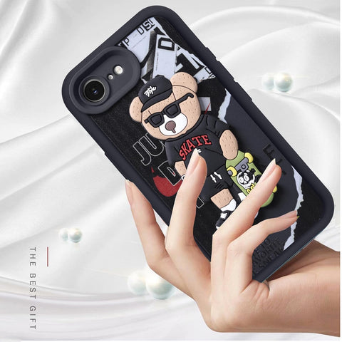 Enflamo for iPhone 16e Case Matte Back Silicone Cover 3D Designed | Camera Bump Protection (Black)