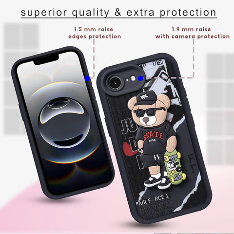 Enflamo for iPhone 16e Case Matte Back Silicone Cover 3D Designed | Camera Bump Protection (Black)
