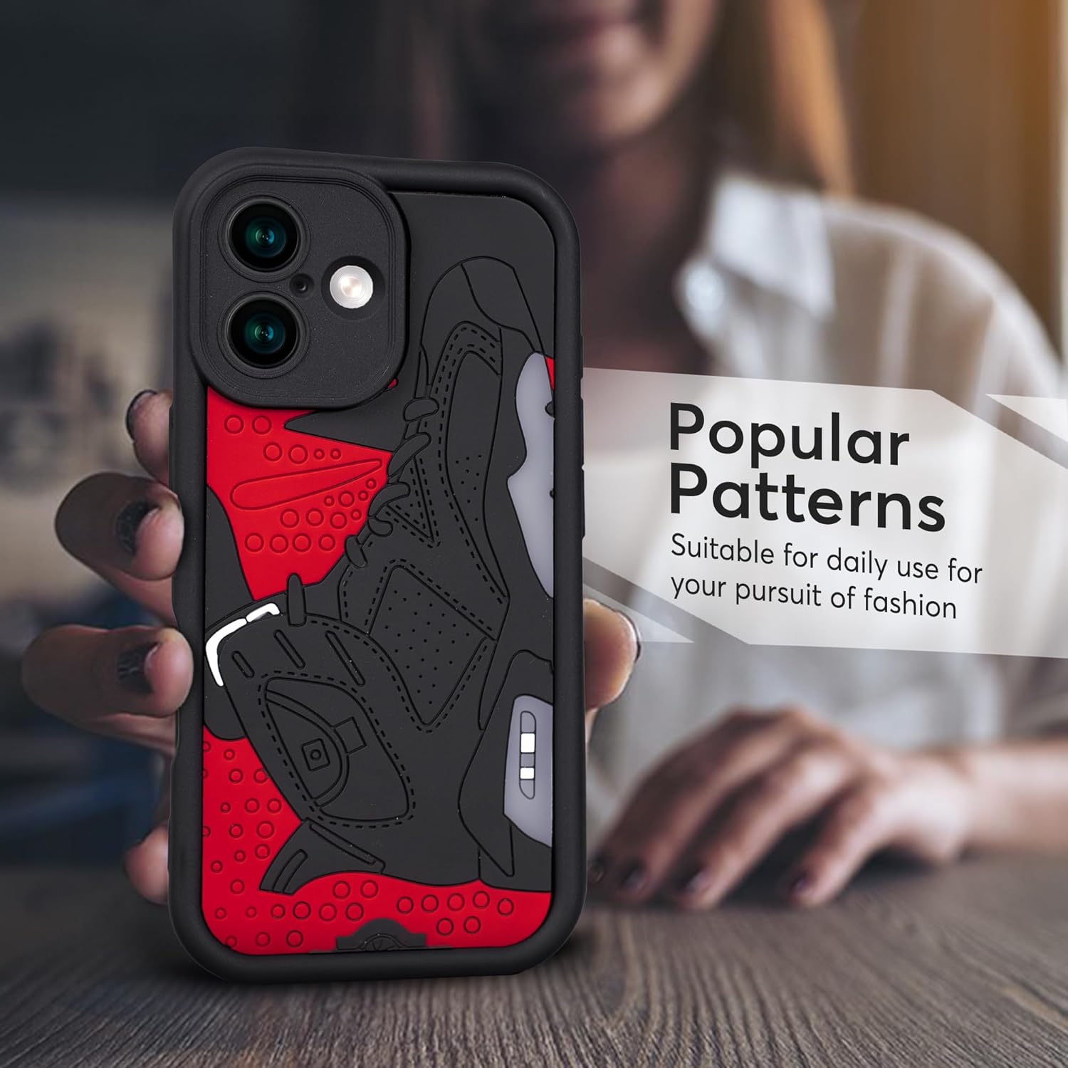 Enflamo for iPhone 16 Back Cover Case 3D Shoe Designer | Shockproof Camera Bump Protection (Red Black) - Enflamo