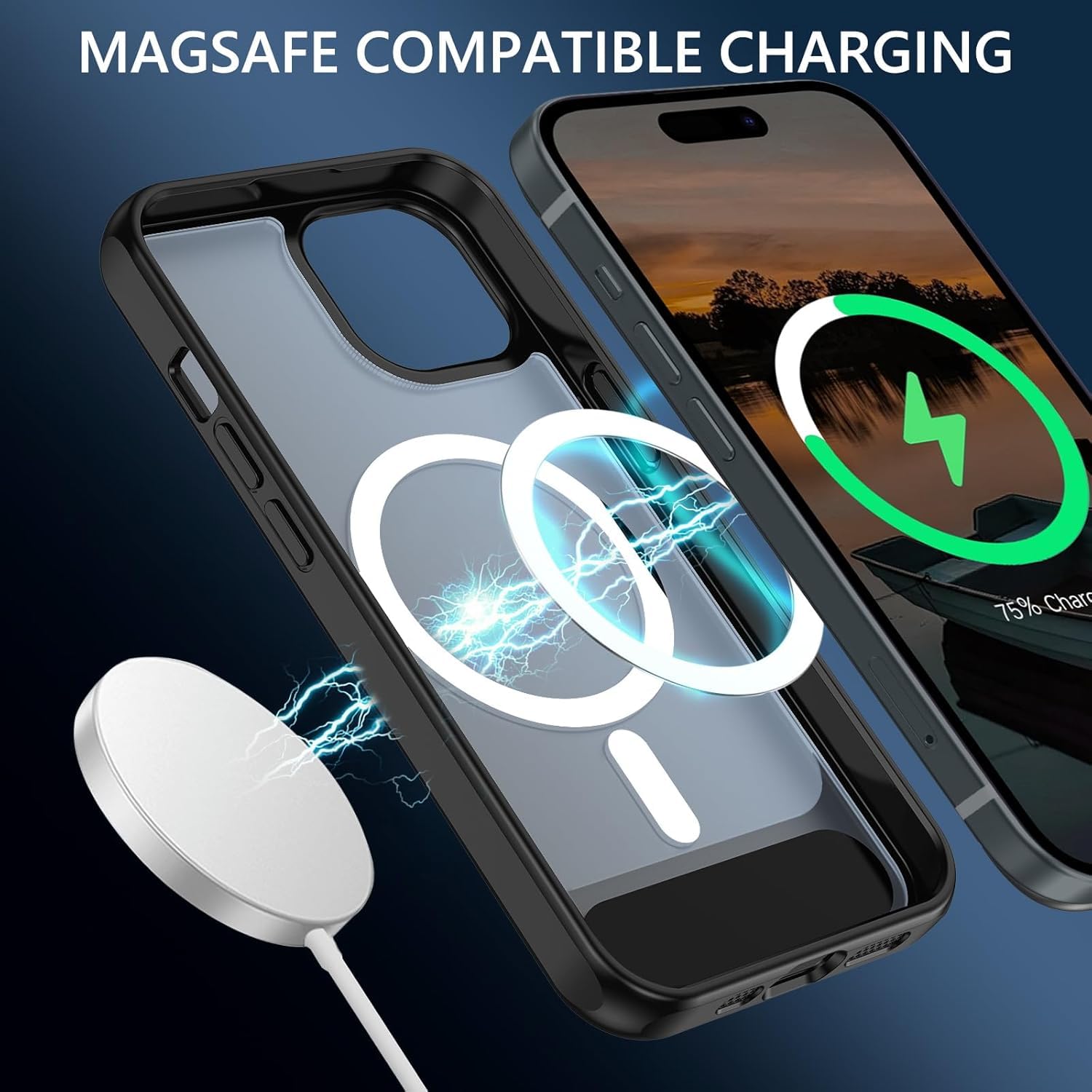 Enflamo Matte Back Cover Case Compatible with Stand Magnatic for iPhone 15 Plus & iPhone 14 Plus | Ultra Hybrid Camera Bump Protection (Black)