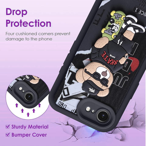 Enflamo for iPhone 16e Case Matte Back Silicone Cover 3D Designed | Camera Bump Protection (Black)