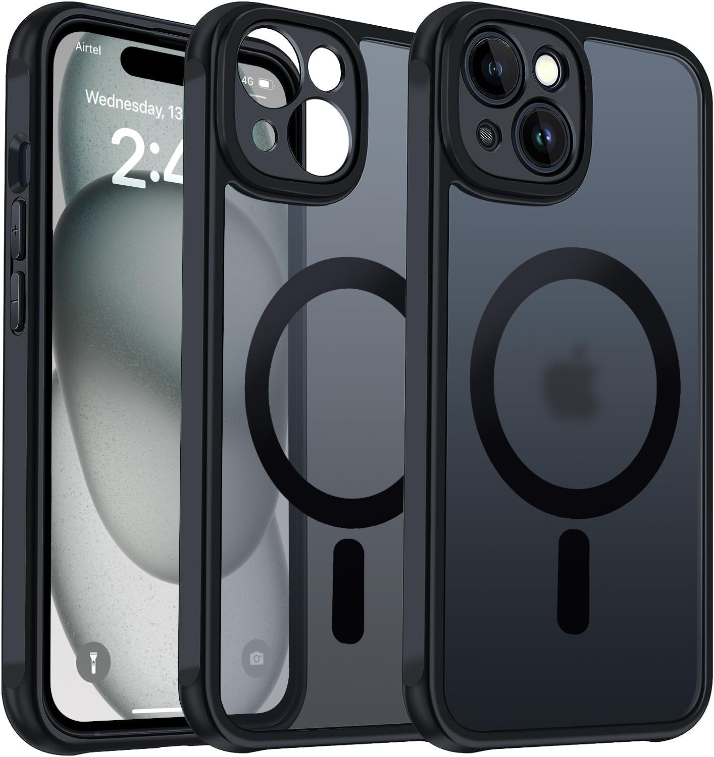 Enflamo Matte Mag-Safe & Drop Protection Back Cover Case for iPhone | Ultra Hybrid Camera Protection (Black) - Enflamo