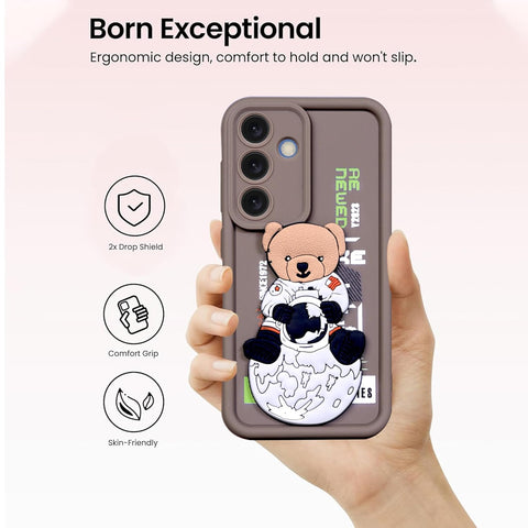 Enflamo for Samsung S25 Case Matte Back Silicone Cover 3D Designed | Camera Bump Protection (Brown)