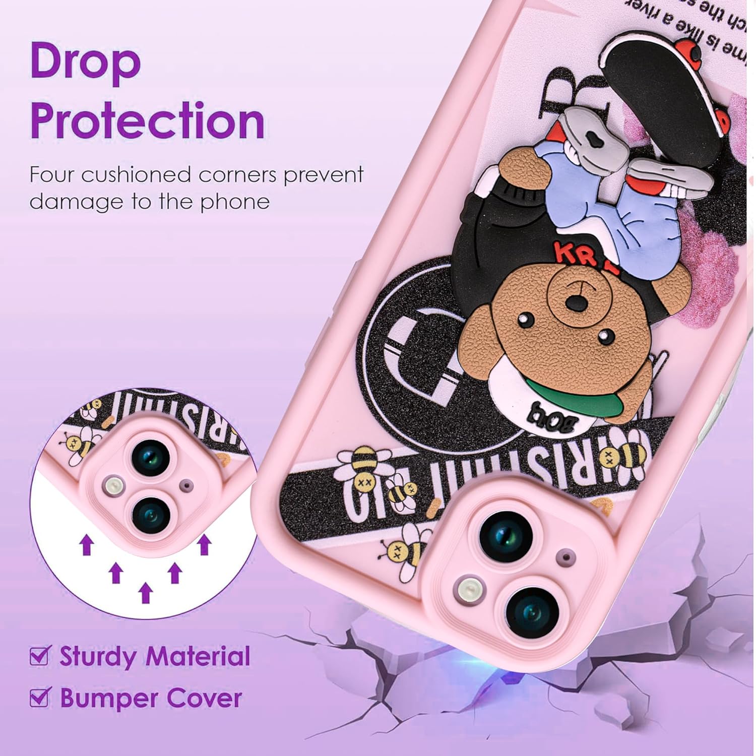 Enflamo for iPhone 14 Plus Case Matte Back Silicone Cover 3D Designed | Camera Bump Protection (Pink)