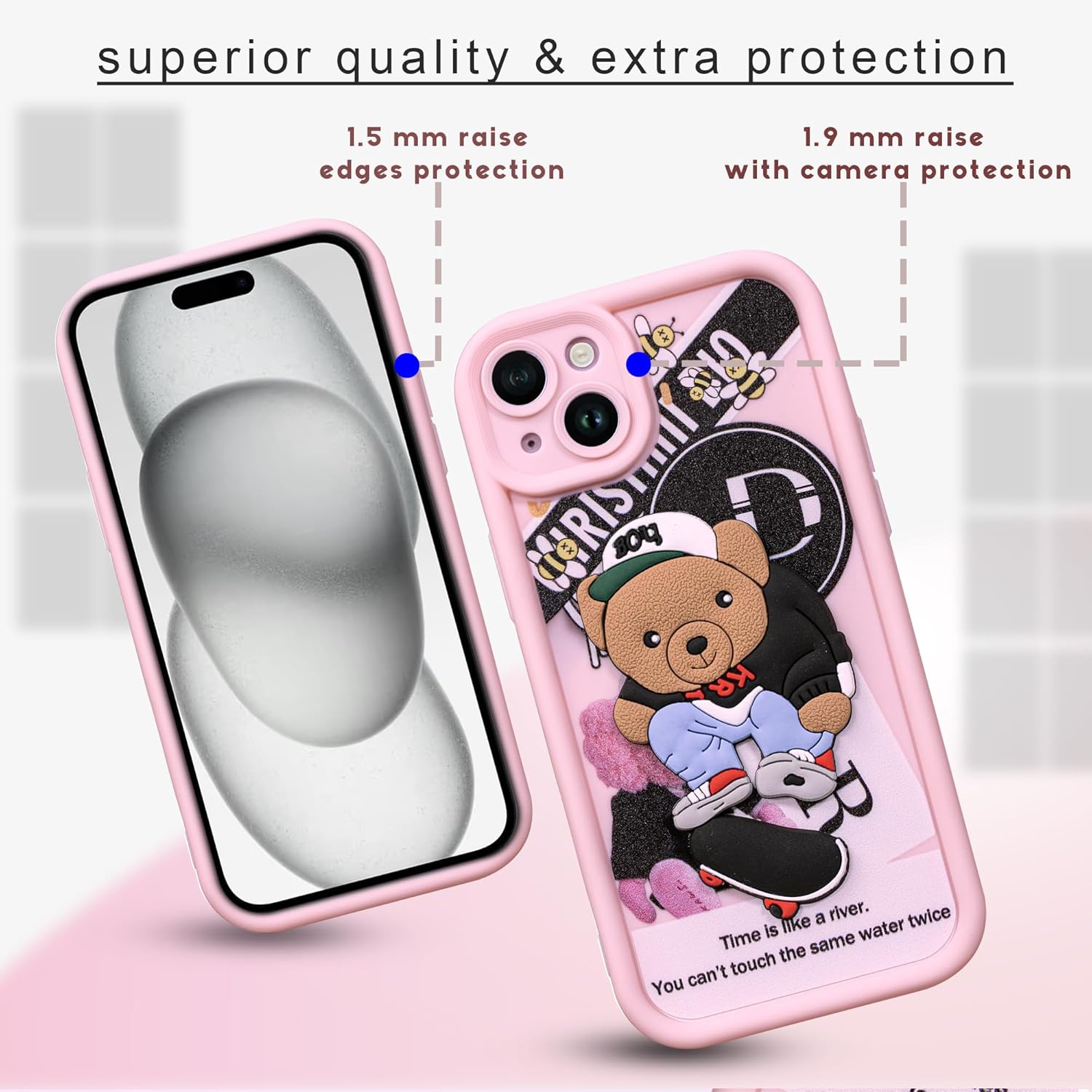 Enflamo for iPhone 14 Plus Case Matte Back Silicone Cover 3D Designed | Camera Bump Protection (Pink)