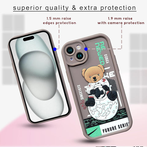 Enflamo for iPhone 15 Plus Case Matte Back Silicone Cover 3D Designed | Camera Bump Protection (Brown)