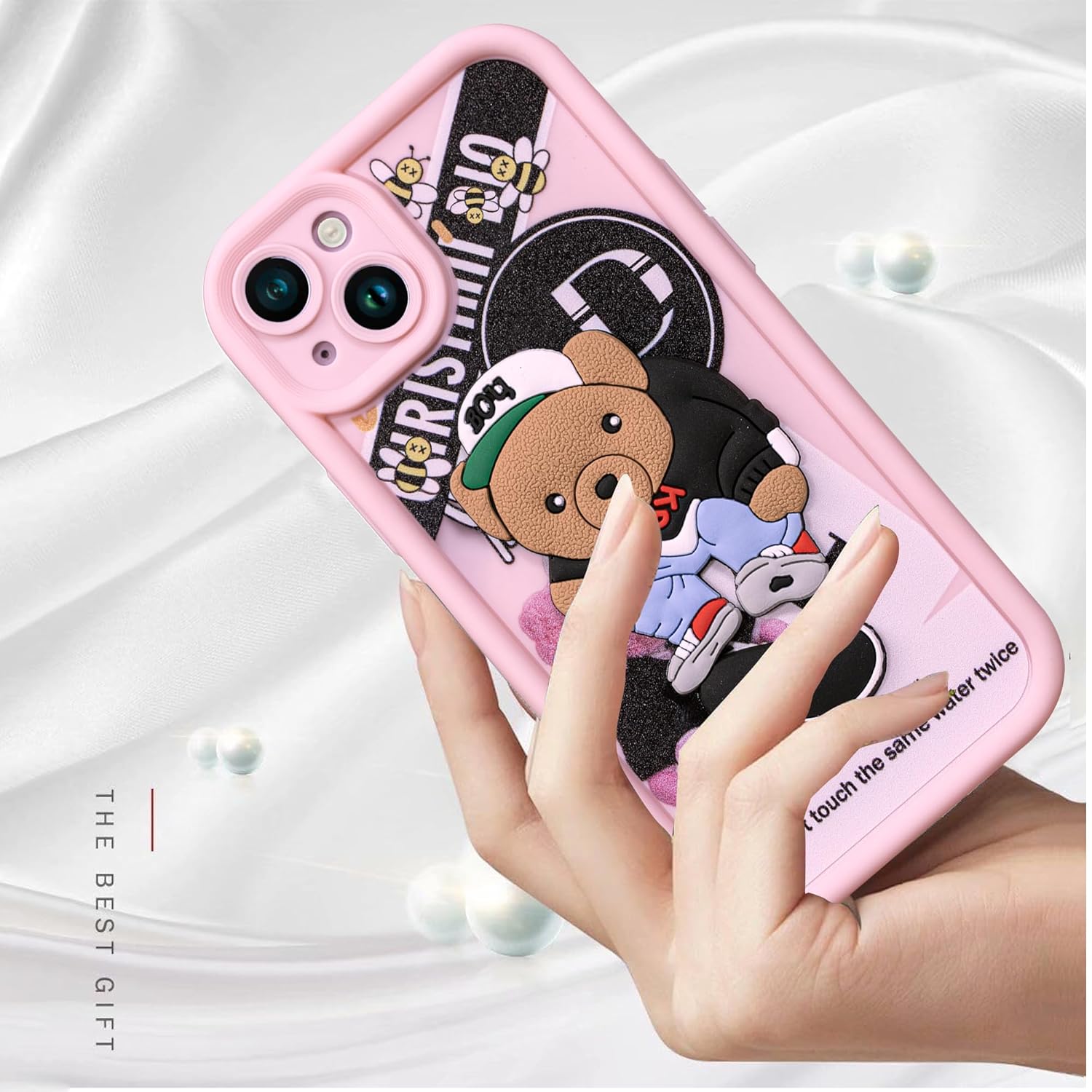 Enflamo for iPhone 14 Plus Case Matte Back Silicone Cover 3D Designed | Camera Bump Protection (Pink)