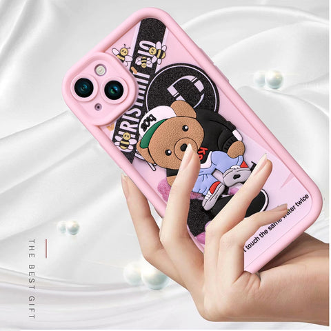 Enflamo for iPhone 15 Plus Case Matte Back Silicone Cover 3D Designed | Camera Bump Protection (Pink)