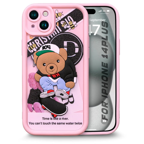 Enflamo for iPhone 14 Plus Case Matte Back Silicone Cover 3D Designed | Camera Bump Protection (Pink)