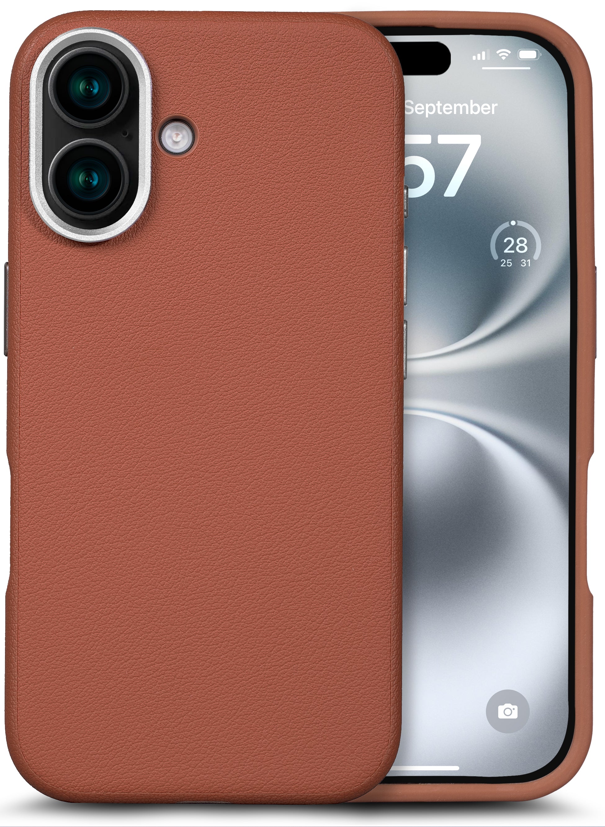 Enflamo for iPhone Genuine Leather Finish Back Cover Case | Magnetic Shockproof Design | Raised Edges for Camera & Screen Protection (Brown)